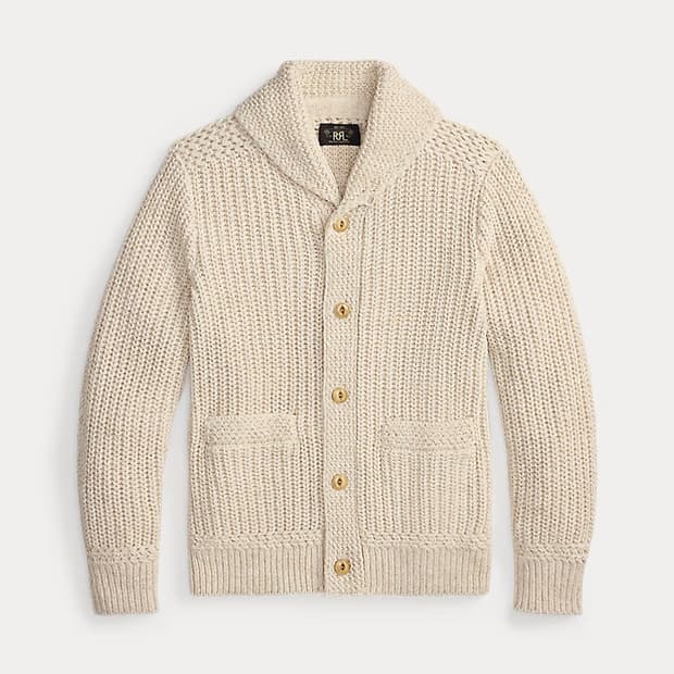 RRL 코튼 리넨 숄 칼라 가디건