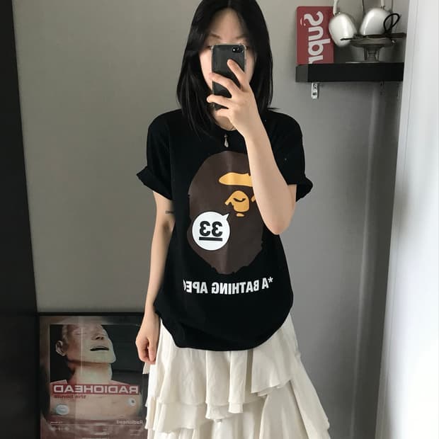 베이프 어 베이싱 에이프 33주년 에이프 헤드 티셔츠 화이트