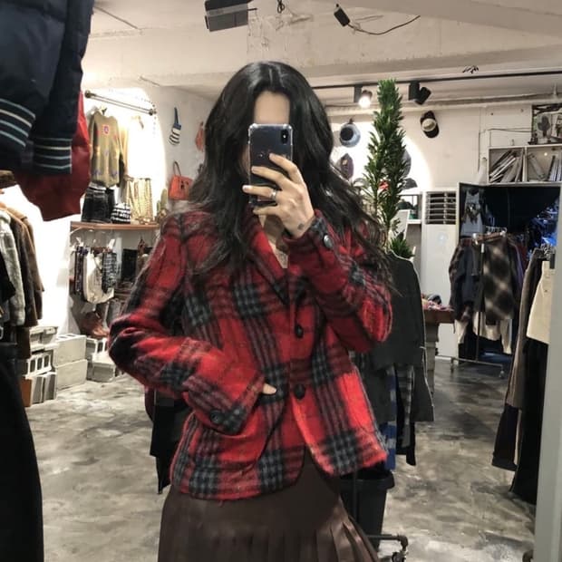 [9119]Max Mara red check blazer