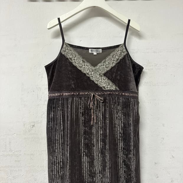 일본빈티지 벨벳 레이어드 레이스 플리츠 오리엔탈 그런지 페어리 슬리브리스