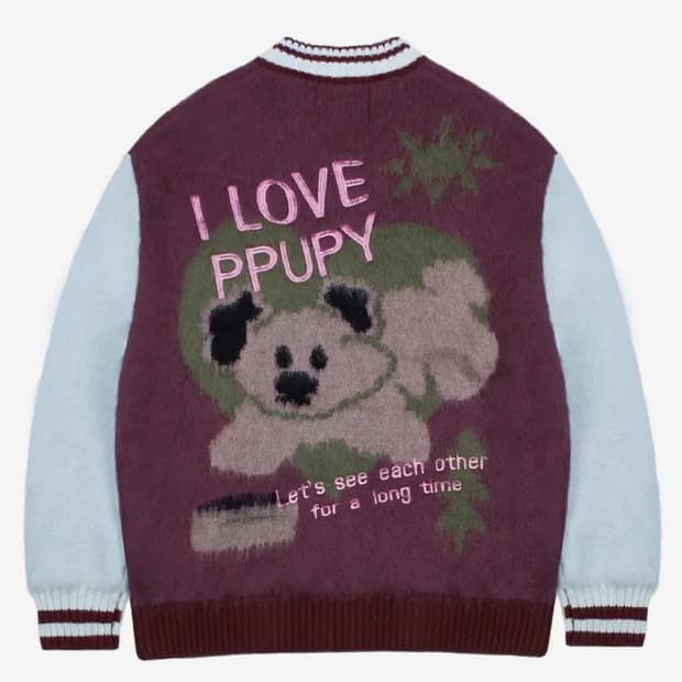 엑스톤즈 I LOVE PUPY 모헤오 니트 집업 M