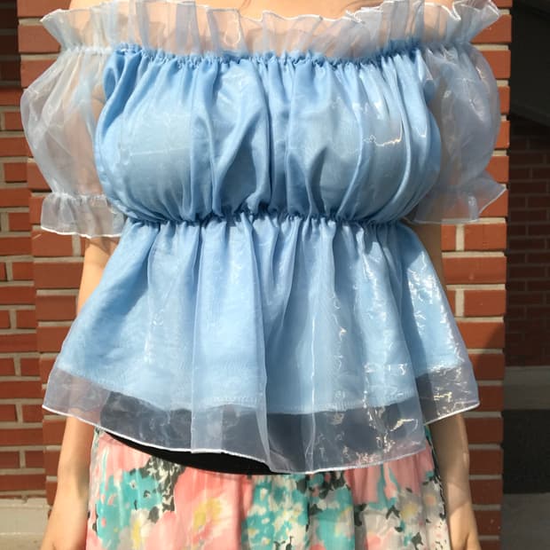 vintage sky blue off-shoulder top
