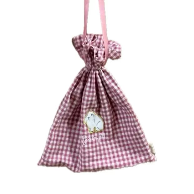 [빈티지] 모리걸 체크 토끼 복조리 파우치