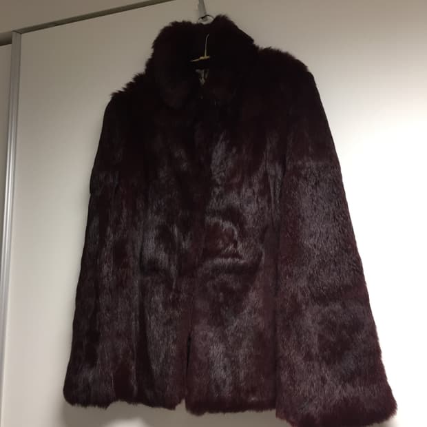 burgundy rabbit fur jacket