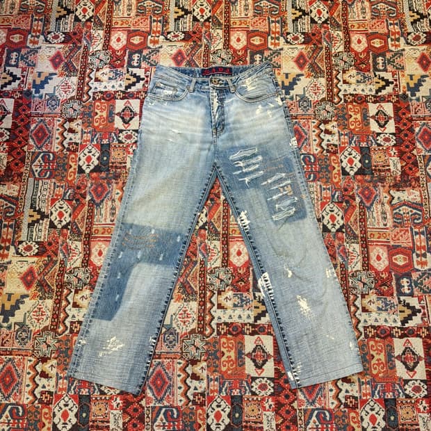 GAD Distressed Painted Wide Jeans 28