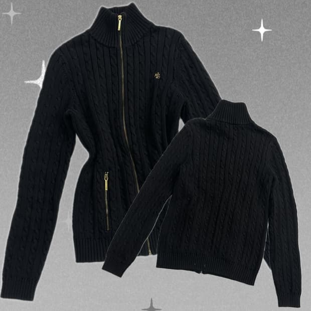 로렌랄프로렌금장 블랙 꽈배기 니트 집업 빈티지 슬림 나나깔 펑크 쇠맛