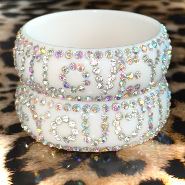 I LoVE YoU♡ 갸루 화이트 큐빅 뱅글 팔찌