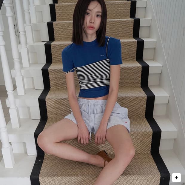 랑거 striped string top sleeveless_navy