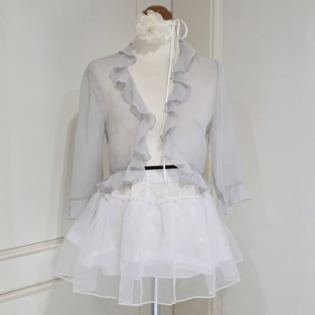 일본빈티지) 그레이 히메갸루st 시스루 프릴 로맨틱 볼레로가디건