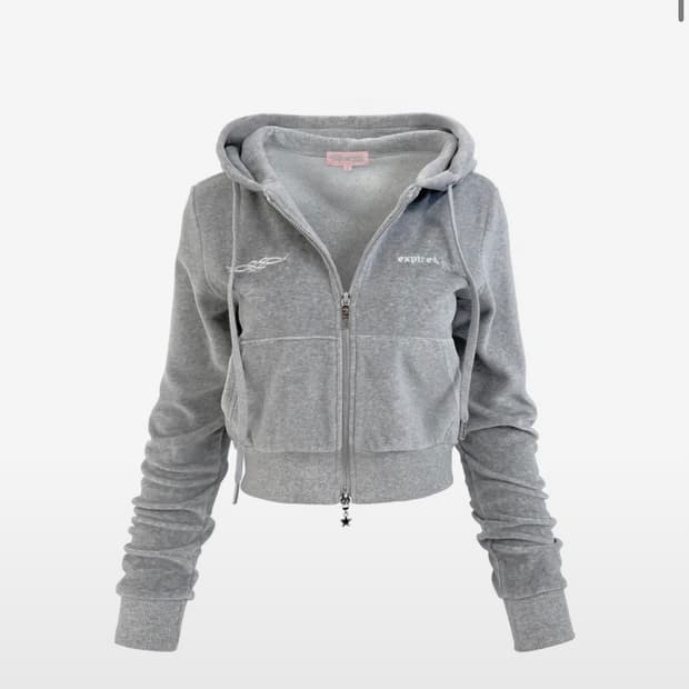 익스파이어드걸 벨로아 트랙 후드집업 멜란지그레이