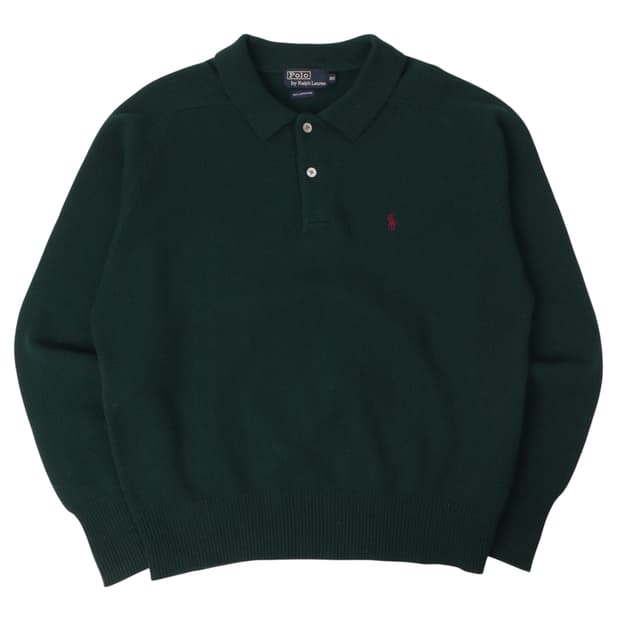 폴로랄프로렌 그린 램스울 버튼업 니트