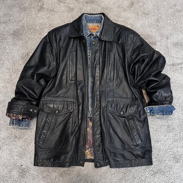 빈티지 블랙 소가죽 사파리 자켓L
