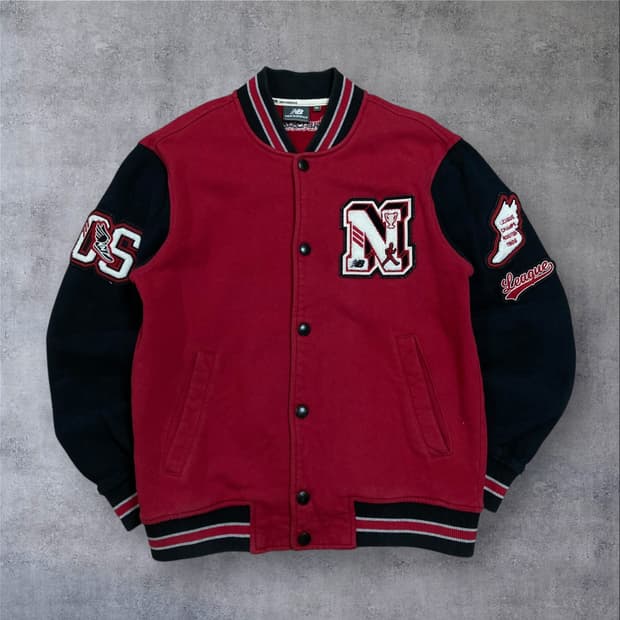 뉴발란스 레드 블랙 배색 코튼 스타디움 자켓