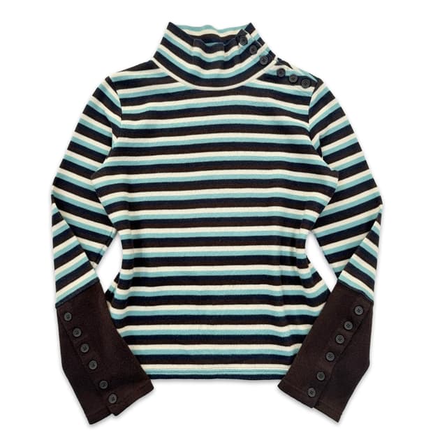 빈티지 Hushush 스트라이프 브라운 단추 디테일 니트