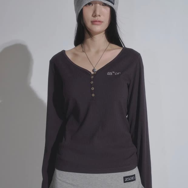급처) 애즈온 ason WISH RIBBED BUTTON TEE