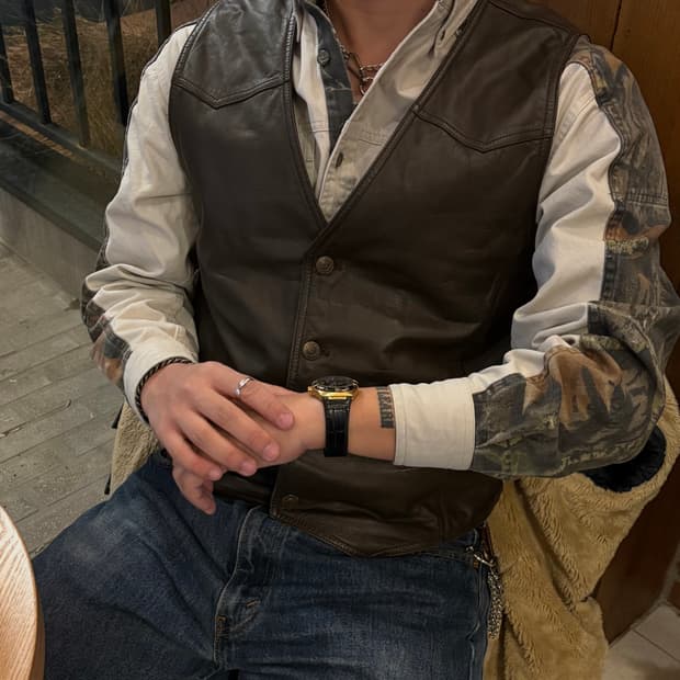 소가죽 레더 투톤 베스트 🐐