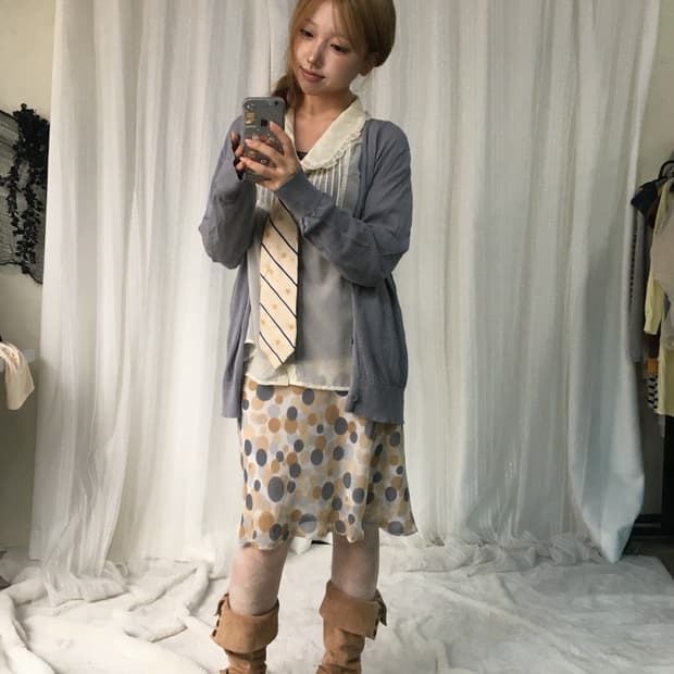 빈티지 아이보리 소라 니혼진 프레피 코디세트