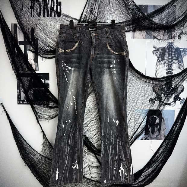 00s painted washing bootscut jeans