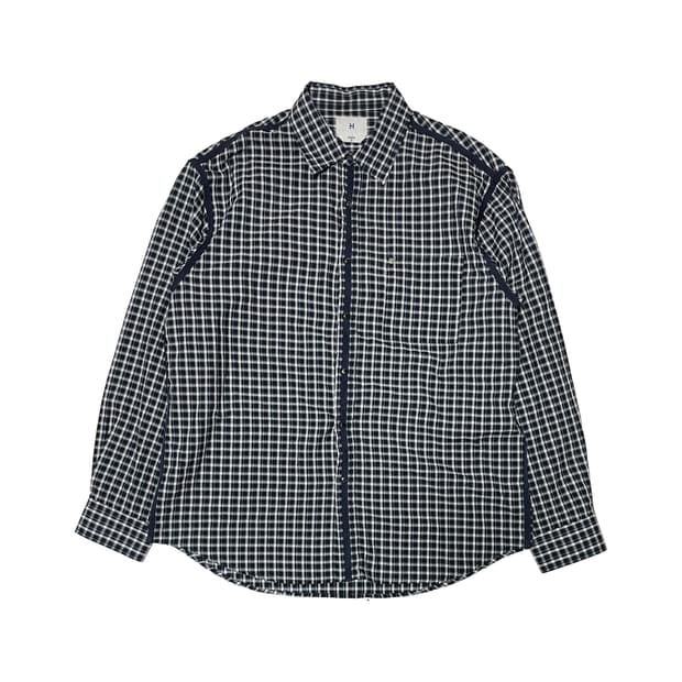 Hae.a 헤아 블루 체크 스냅 셔츠