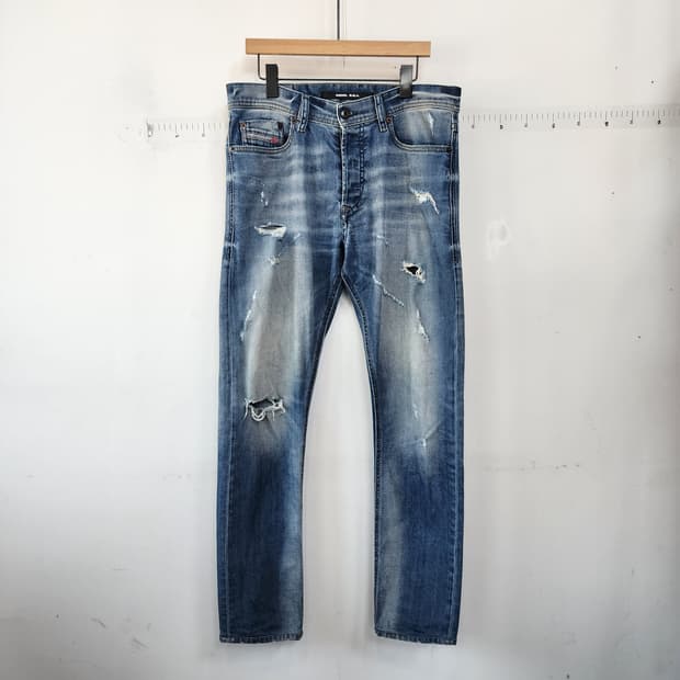 디젤 청바지 블루 워싱 찢청