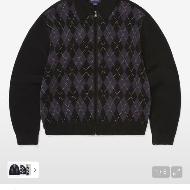 디네뎃 Argyle Zip Knit Cardigan Black S