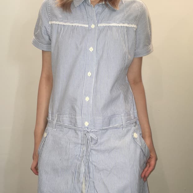 jpn vintage 블루 스트라이프 레이스 원피스