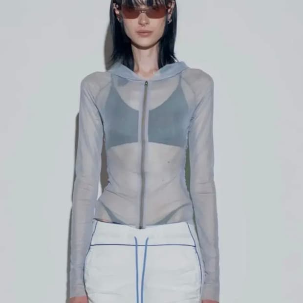 스컬프터 Mesh Shirring Zip Up Hoodie Ice