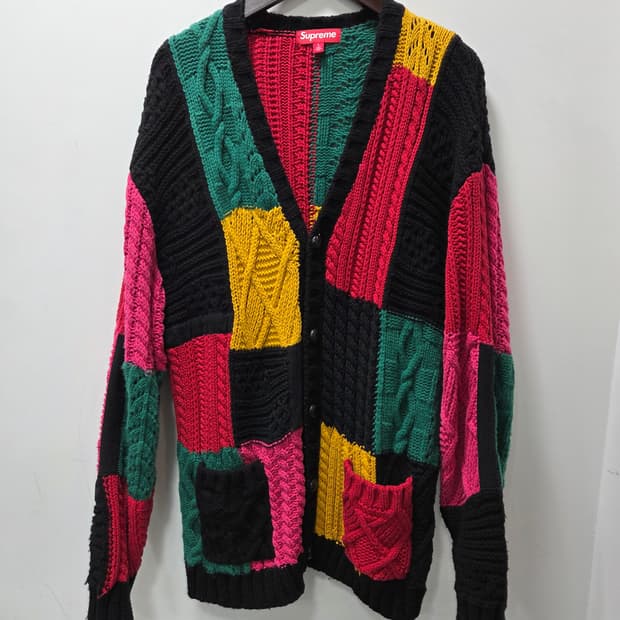 23FW 시즌 슈프림 패치워크 케이블 니트 카디건  L