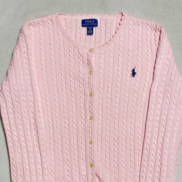 XL 폴로랄프로렌 여성용 핑크 케이블 가디건