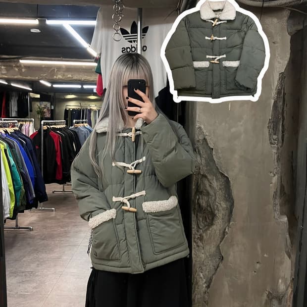 후아유 더블카라 떡볶이 숏 푸퍼 카키 L #csz2807