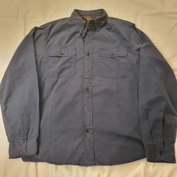 RRL 가먼트 다이 트윌 워크 셔츠 블루 M