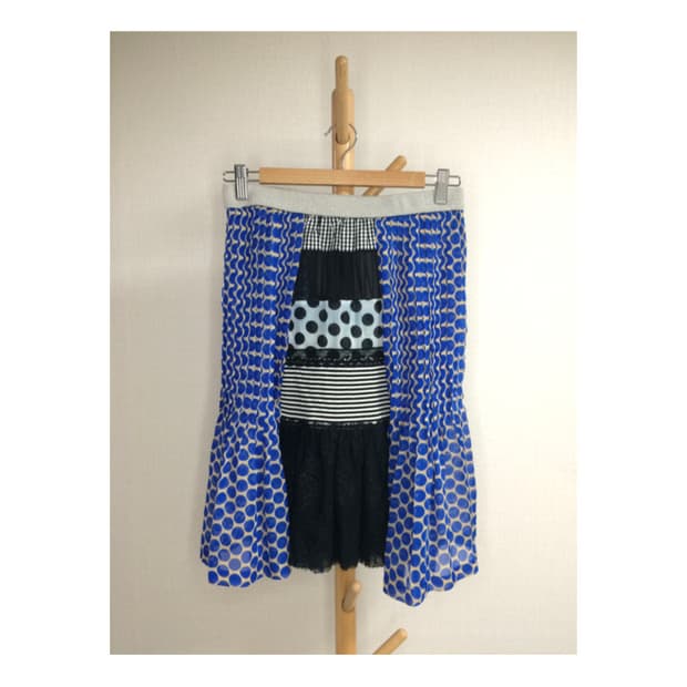 스나오 쿠와하라 블루 도트 땡땡이 쉬폰 스커트