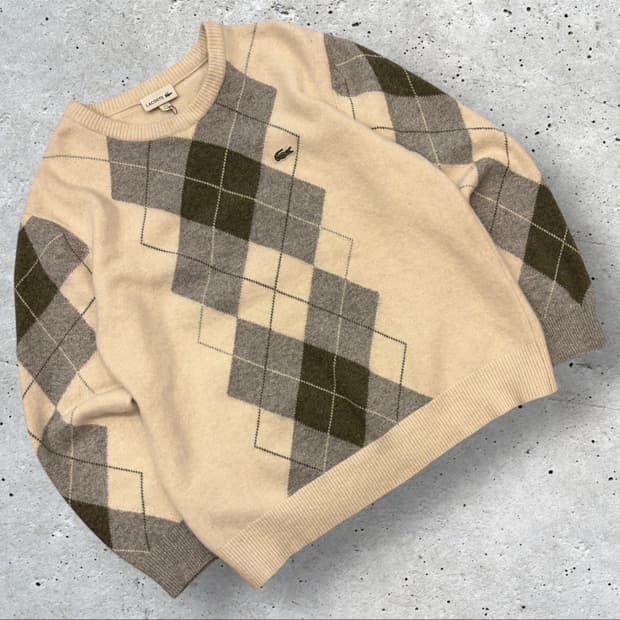 [XL] 라코스테 울 캐시미어 아가일 패턴 니트 베이지 D261