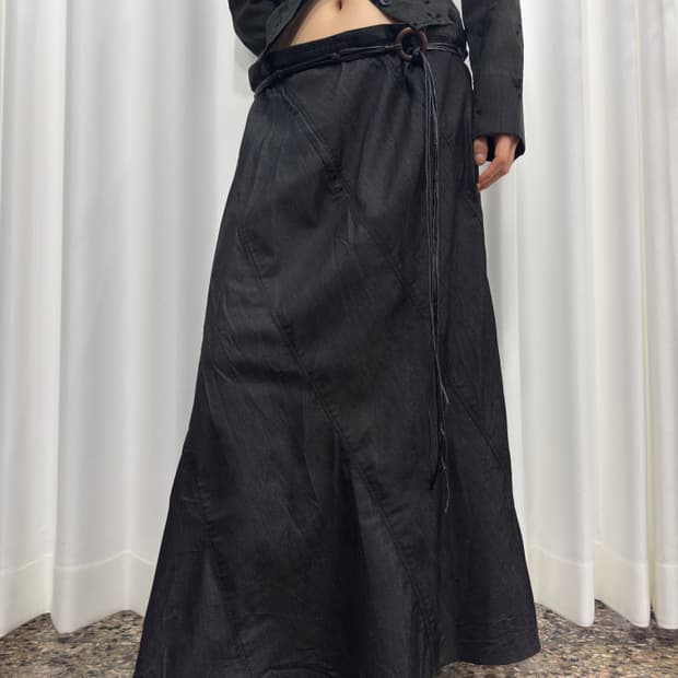 strap denim maxi skirt