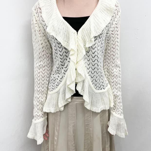 아이보리 프릴 짜임 볼레로