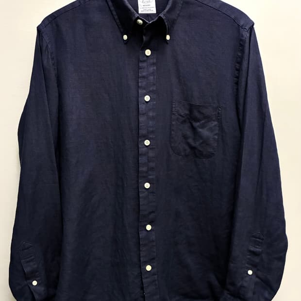 (M/100)브룩스브라더스 리젠트 네이비 버튼다운 포켓 리넨셔츠