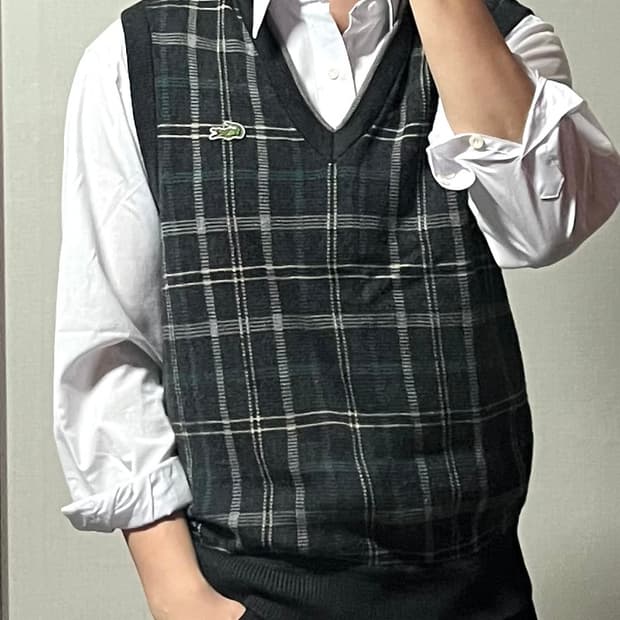 라코스테 체크 니트 조끼 베스트