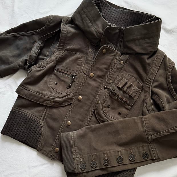 00's 해체주의 하이넥 아카이브 3way 베스트 스터드 앤틱 자켓