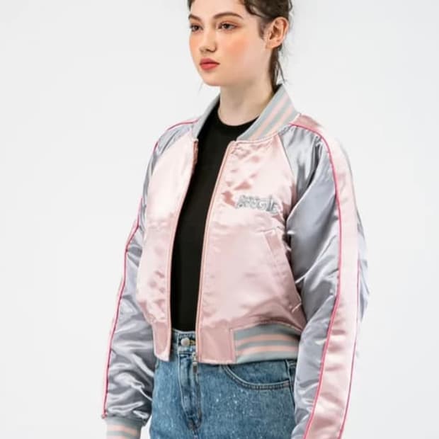 앤디아더 MA-1 핑크 배색 크롭 블루종 자켓 55~66