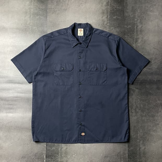 DICKIES 디키즈 빈티지 네이비 플랩포켓 반팔 워크셔츠 A01018