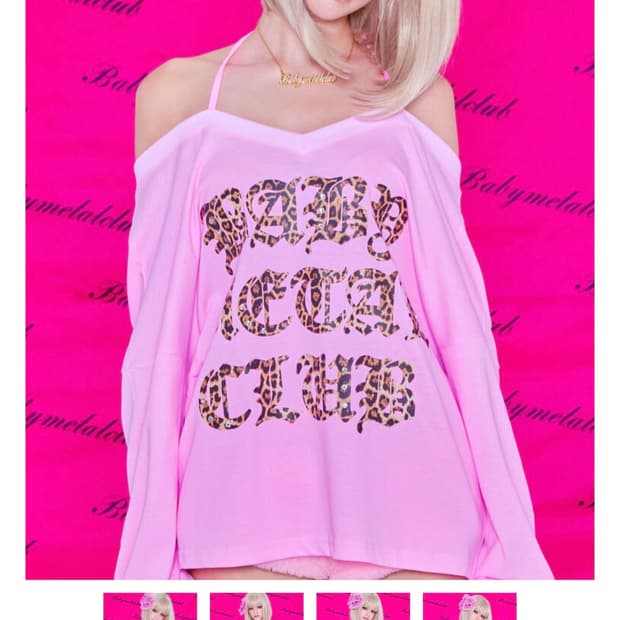 베이비메탈클럽 레오파드 스트링 오프숄더티 베메클 갸루