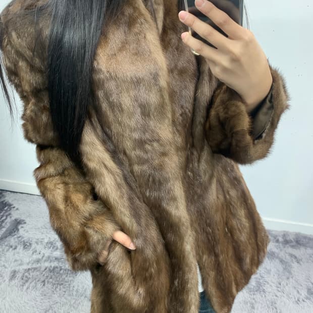 재팬 테디브라운 밍크 코트