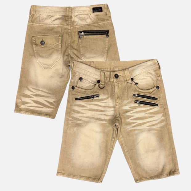beige fade zipper detail shorts
