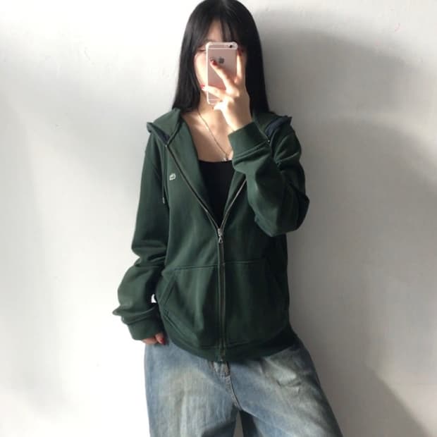 라코스테 자수패치 후드집업