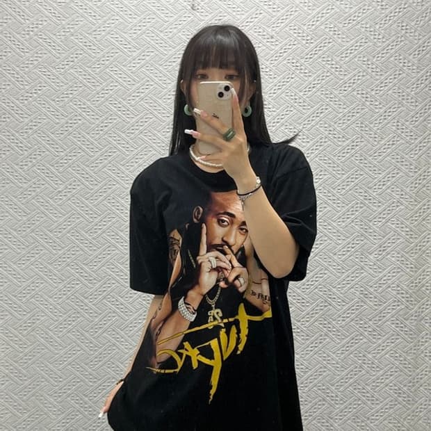 락볼루션 빈티지 스트릿 락펑크 투팍 프린팅 반팔티 XL C13759