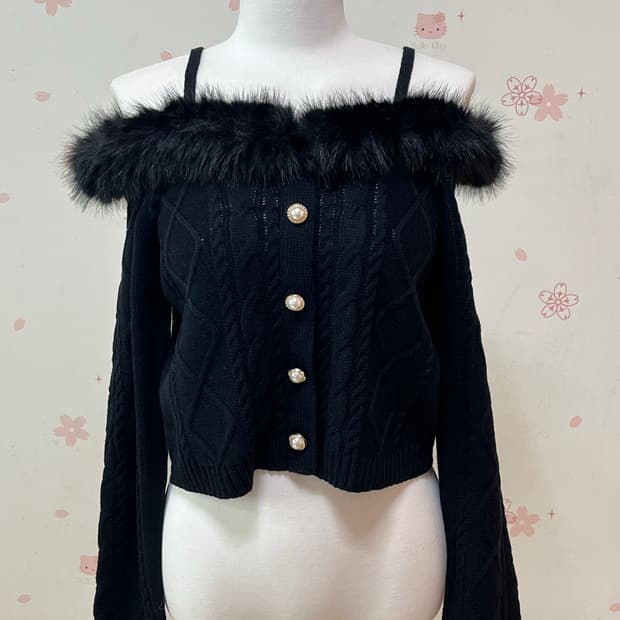 GRL 오프숄더 퍼 니트 탑 갸루 양지뢰