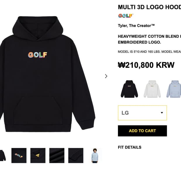 Golf Wang의 멀티 3D 로고 후드티 블랙 색상 XL