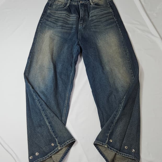 매니크 빈티지 스냅버튼 와이드 데님팬츠 진 청바지 M