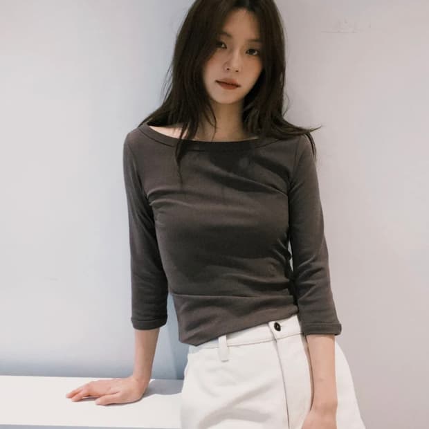 시티브리즈 보트넥 티셔츠 브라운 M