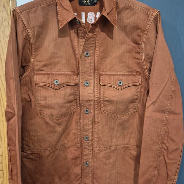 RRL 임브로이더 헤링본 트윌 오버셔츠